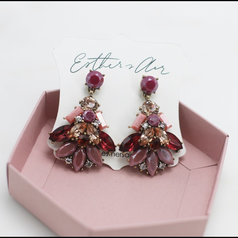 Mauve cranberry rhinestone Statement Earrings